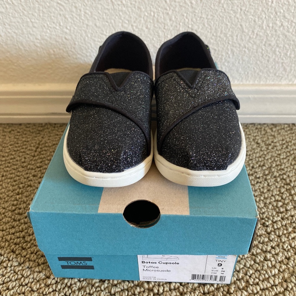 Black Glitter Alpargata Toms Flats Girls